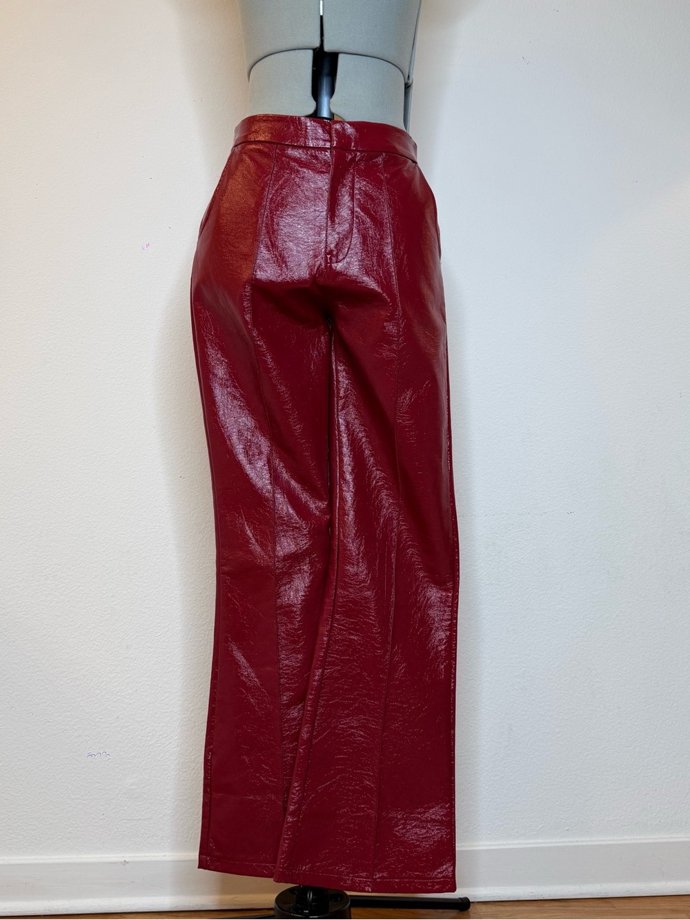 Princess Polly Archer Vinyl Trouser Pants Burgundy Red 2 High Waist